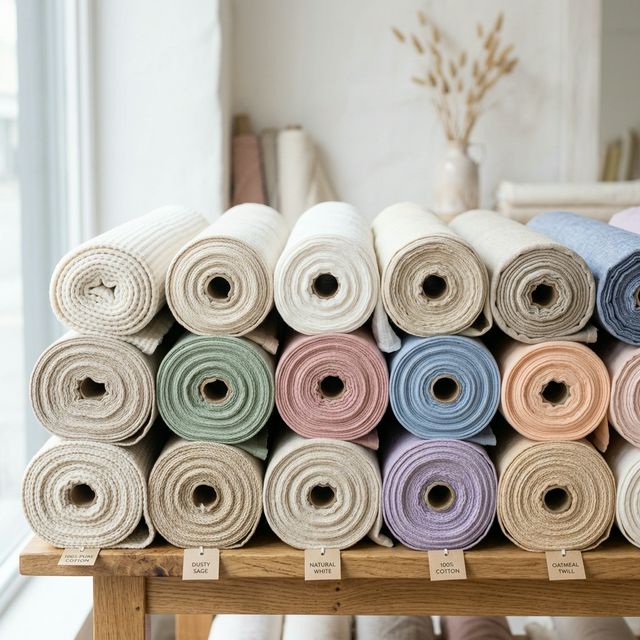 Premium cotton fabric rolls in natural colors at Chokcharoen Phuket