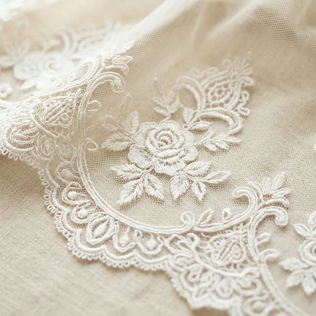 Delicate white lace fabric with floral patterns at Chokcharoen Phuket